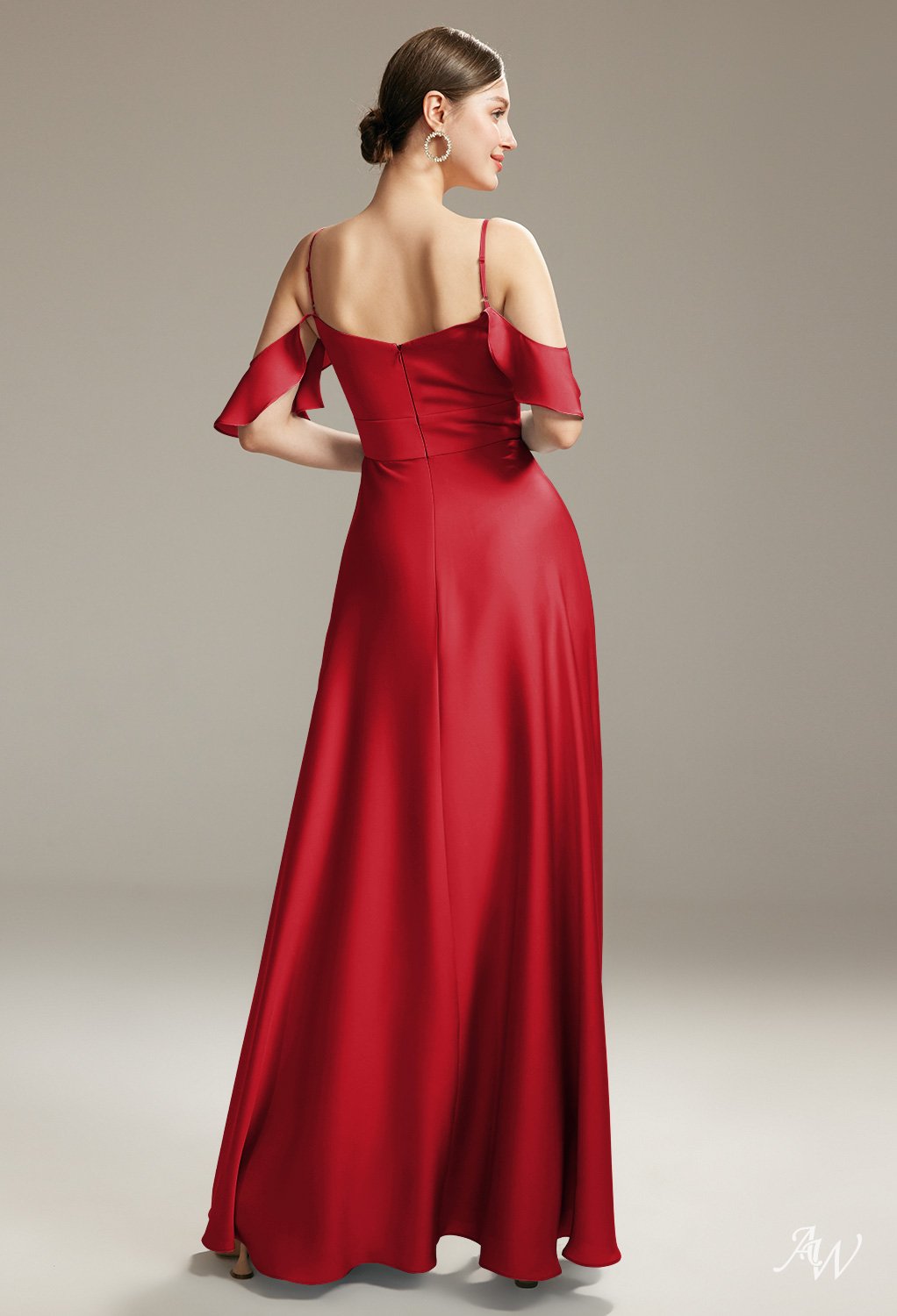 AW Ridge Tango Red Satin Charmeuse Bridesmaid Dresses image2